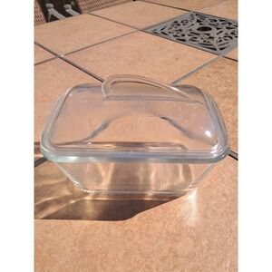 Vintage Glasbake With Fin Lid  9x5, Clear Refrigerator Dish Made In USA. J/1